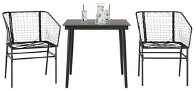 3 pcs conjunto de jantar para jardim vime PE vidro preto