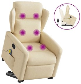 vidaXL Poltrona elevatória de massagens tecido cor creme