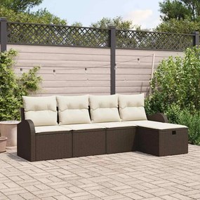 Conjunto de Sofá de Jardim de 5 Peças vidaXL com Almofadas Castanho Polirattan