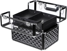 Mala de cosméticos 30 x 23,5 x 20 cm preta e transparente