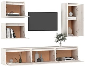 Móveis de TV 6 pcs madeira de pinho maciça branco