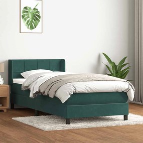 vidaXL Cama com molas/colchão 100x210 cm veludo verde-escuro