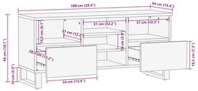 Móvel TV 100x34x46 cm madeira de mangueira áspera maciça