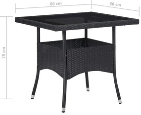 5 pcs conjunto de jantar para jardim vime PE e vidro preto