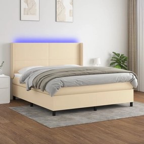 Cama box spring c/ colchão e LED 180x200 cm tecido cor creme