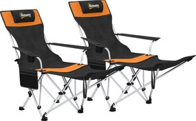 Outsunny Conjunto 2 Cadeiras de Camping Dobráveis com Apoio para os Pés e Porta-copos, 82x50/100x88 cm, Preto e Laranja | Aosom Portugal