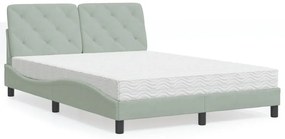 Cama com colchão 140x200 cm veludo cinzento-claro
