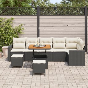Conjunto de Sofá de Jardim vidaXL de 9 Peças com Almofadas Preto Ratta