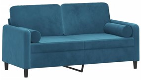 Sofá 2 lugares c/ almofadas decorativas 140 cm veludo azul
