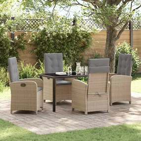 vidaXL Conjunto de Jantar de Jardim com 5 Peças e Almofadas Bege Rattan PE