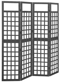 316483 vidaXL Biombo/treliça 4 painéis madeira abeto maciça 161x180 cm preto