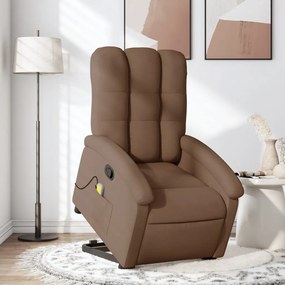 vidaXL Poltrona reclinável massagens tecido castanho