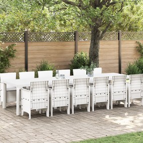 Conjunto de Jantar para Jardim vidaXL com Almofadas Brancas de Rattan Polido, 13 Peças