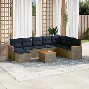 vidaXL 9 pcs conjunto sofás p/ jardim c/ almofadões vime PE cinzento