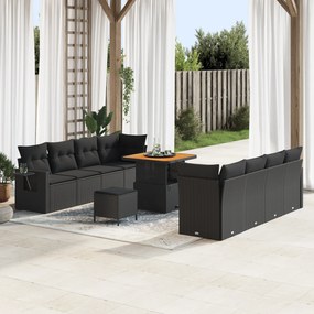 Conjunto de Sofá de Jardim vidaXL 11 Peças com Almofadas Preto Rattan