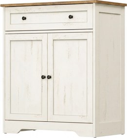 Armário de cozinha em estilo rústico com uma gaveta e duas portas, 72 x 40 x 80 cm, Branco vintage