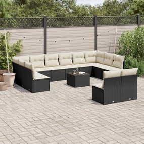 13 pcs conjunto de sofás de jardim com almofadões vime PE preto
