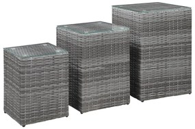 Mesas de apoio com tampo de vidro 3 pcs vime PE cinzento