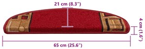 Tapetes de escadas adesivos 10 pcs 65x21x4 cm vermelho