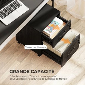 Bloco com 2 Gavetas escritorio, 40 x 40 x 54,1 cm, Com Rodas, Preto