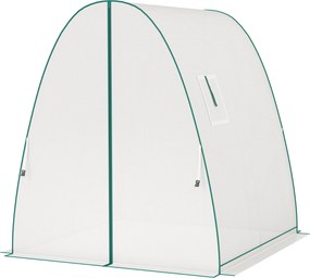Estufa de jardim 1,8 x 1,8 x 2 m com portas enroláveis e janelas amplas, estufa tipo túnel, branca