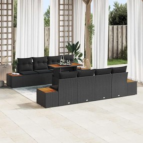 vidaXL Conjunto de Jantar Jardim de 9 Peças com Almofadas Preto Vime de Poliéster Acácia