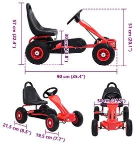 Kart a pedais com pneus pneumáticos vermelho