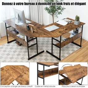 Mesa de canto em formato de L ajustável para mesa reta para 2 pessoas com tampo inclinável e suporte central natural