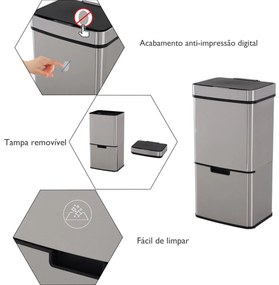Caixote de Lixo para Reciclagem em Inox de 72L com Abertura Automática