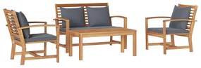 vidaXL Conjunto de Sofá de Jardim 4 pcs Natural Madeira de Teca Sólida