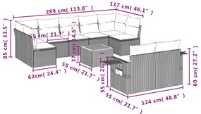 10 pcs conj. sofás jardim c/ almofadões vime PE bege misturado