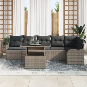 Conjunto de Sofá de Jardim de 7 Peças com Almofadas de Rattan Cinza