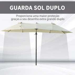 Chapéu de Sol Duplo Inclinável para Jardim Terraço Chapéu de Sol Excêntrico à Manivela com 12 Hastes de Aço 270x440x250cm Bege