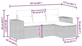 4 pcs conj. sofás jardim c/ almofadões vime PE cinzento-claro
