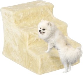 Escada para Cães de 3 Degraus com Capa Removível e Lavável Rampa para Cães para Cama Sofá 46x35x35 cm Bege
