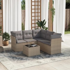 6 pcs conjunto de sofás p/ jardim com almofadões vime PE bege
