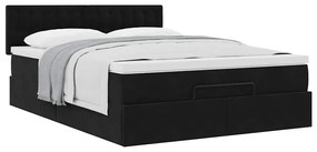 Estrutura de cama otomana com colchão 140x190 cm veludo preto
