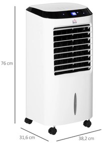 HOMCOM Climatizador Refrigerador de Ar Portátil 10L Humidificador Ventoinha 60W Ecrã LED Controlo Remoto Temporizador 3 Velocidades 3 Modos 38,2x31,6x76 cm Branco