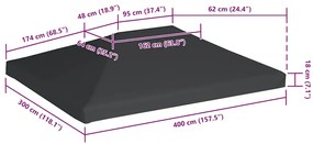 Cobertura de gazebo 310 g/m² 4x3 m cinzento