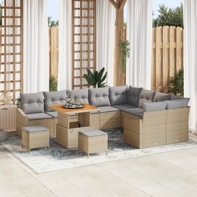 Conjunto de Sofás de Jardim vidaXL 12 Peças com Almofadas Bege Vime Acácia