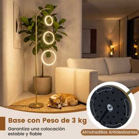 Candeeiro de pé LED de 180 cm com 3 anéis, 3 temperaturas de cor, intensidade ajustável e interruptor, com base pesada, para sala, quarto e escritório