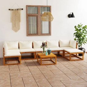 8 pcs conjunto lounge jardim c/ almofadões acácia maciça creme