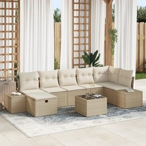 Conjunto de Sofá de Jardim de 8 Peças com Almofadas Bege de Polirattan
