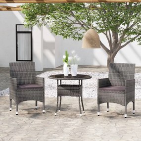 vidaXL 3 pcs conjunto de jantar para jardim vime PE cinzento