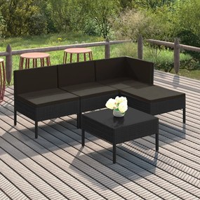 vidaXL 5 pcs conjunto lounge de jardim c/ almofadões vime PE preto