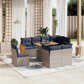 vidaXL 9 pcs conjunto sofás p/ jardim c/ almofadões vime PE cinzento