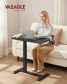Mesa de secretaria auxiliar móvel com rodas e suportes para copos 70 x 40 x (65-102) cm Altura ajustável, em Preto