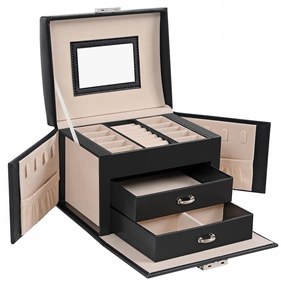 Caixa organizadora de joias com espelho e 3 níveis. | SONGMICS | 17,5 x 13,5 x 12 cm | preto | JBC154B01.