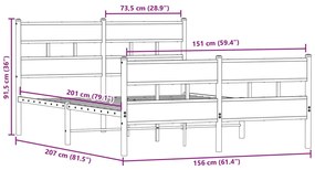 Estrutura de cama sem colchão 150x200cm metal carvalho sonoma