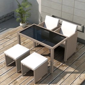 vidaXL 5 pcs conjunto jantar exterior com almofadões vime PE bege